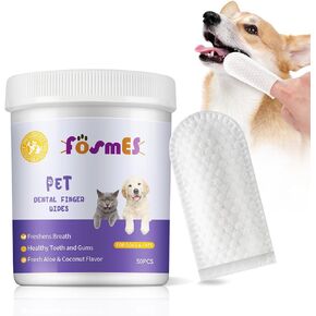 OUYOFI Teeth Cleaning Finger Wipes for Dogs & Cats, Reduces Tartar & Freshens Breath Finger Wipes，Natural Mild Ingredients,Disposable Pet Teeth Clean Finger Wipes-50PCS