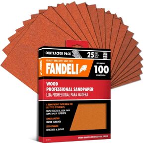 Fandeli | Wood Sanding Paper | 100 Grit | 25 Sheets of 9'' x 11'' | Perfect for Sanding Wood | Hand Sanding | Orbital Sanders