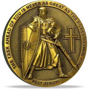 The Task Ahead of You is Never As Great As The Power Behind You Christian Challenge Coin Armed Soldier Cross Relief Inspiring Bible Verse Pocket Token (Pack of 10)