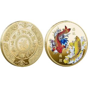 Scratching Lottery Tickets Luck Coin Chinese Koi Fish Colorful Carp Mascot Challenge Coin