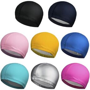 Snadulor 8 Pcs PU Waterproof Fabric Swimming Cap,PU Swim Cap,Shower Caps for Adult Men Women,Random Color.