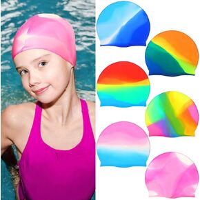 6 Pcs Kids Silicone Swim Cap Summer Swimming Cap Colorful Swim Cap for Braids and Dreadlocks Soft Waterproof Swim Hat for Boys Girls Youths Teens Comfortable Fit Short Hair and Long Hair, 6 Colors in Saudi Arabia