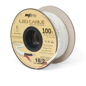 18AWG LED Cable/Speaker Wire 2 Conductor in-Wall Plenum Rated Jacketed, Low Voltage Wiring, UL Class 2 Certified - 100 ft Spool