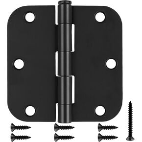 30 Pack Matte Black Door Hinges 3.5 x 3.5 Inch, 5/8" Radius Rounded Interior Hinges for Doors Heavy Duty Door Hardware Removable Pin Hinges for Standard Door/Bedroom Door/Bathroom Door,6 Holes