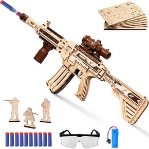 ELX Wooden 3D Puzzles for Adults, Electric Automatic Wooden Model M416 Rifle Toy Gun for Sniper Soft Bullets Building Kits for Kids DIY Wood Crafts
