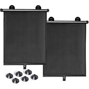 مظلة شمسية لنافذة جانبية للسيارة - عبوتان من مظلة شمسية دوارة للسيارة قابلة للسحب، ظلال لنافذة السيارة للحماية من الأشعة فوق البنفسجية ووهج الشمس وإكسسوارات سفر سيارة الأطفال (15 بوصة × 17 بوصة) in Kuwait