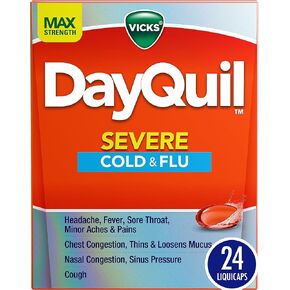 Vicks DayQuil Severe Cold, Flu & Congestion Medicine, Liquicaps, Maximum Strength Orange, 24 Count