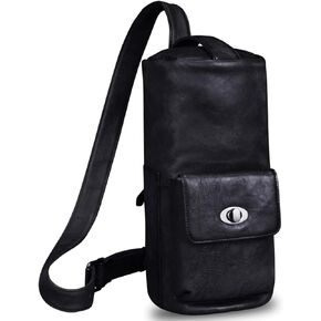 LRTO Genuine Leather Sling Bag for Men Crossbody Sling Backpack Handmade Motorcycle Chest Bag Hiking Daypack Purse