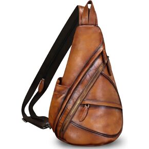 FEIGITOR Genuine Leather Sling Bag Retro Crossbody Backpack Handmade Chest Shoulder Hiking Daypack Cycling Purse Fanny Pack