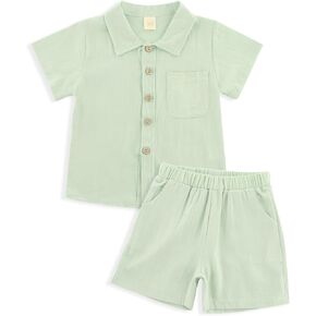 POBIDOBY Linen Baby Clothes for Summer Vacation & Beach Hiking, Linen Short with Cotton Linen Top for Girls & Boys