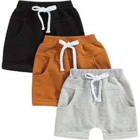 DSORVICD 3 Pack Toddler Baby Boy Shorts Solid Color Drawstring Elastic Waist Jogger Shorts Summer Casual Short Pants