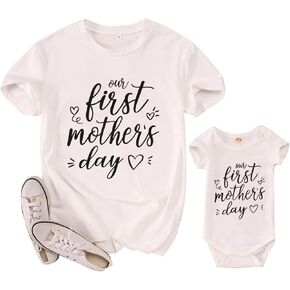 CM C&M WODRO Our First Mothers Day Matching Shirt Bodysuit Gift for New Mom Newborn Baby Boy Girl Romper Mommy and Me Outfit