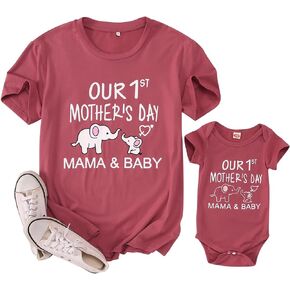 CM C&M WODRO Our First Mothers Day Matching Shirt Bodysuit Gift for New Mom Newborn Baby Boy Girl Romper Mommy and Me Outfit