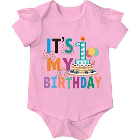 Xuomuen Baby Girl It's My 1st Birthday Bodysuit Outfit Infant One Year Old Happy Birthday Party Tops Shirt Gift Ruffled