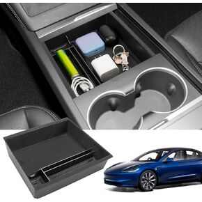 Neepiar Center Console Organizer Compatible with 2024 Tesla Model 3 Highland Armrest Storage Box and Front Hidden Cubby Drawer Tray Interior Accessories (Center console tray+Armrest storage tray)