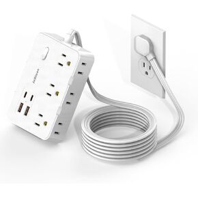 Flat Plug Power Strip Surge Protector, 5ft Ultra Thin Extension Cord with 4 USB Wall Charger(2 USB C Port), 6 Widely-Spaced Outlets Power Strip Compact for Travel, Office, Dorm Room Essentials (Black)