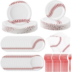 Zhehao 192 Pcs Baseball Party Supplies Tableware Set Includes Disposable Paper Plates Napkins 7 Inch 9 Inch and Forks Decorations Baseball Birthday Party Favors for Sport Themed Party Serves 48