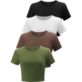 Kole Meego Cotton Workout Tops for Women Crop Tops Trendy Going Out Tops Gym High Neck Summer Shirts 4 Pack