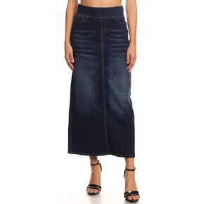 Fashion2Love Women's Juniors/Plus Size High Waisted Shaping Pull-On Stretch Denim Long Skirt