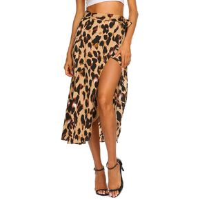 Newchoice Women's Boho Leopard Skirt High Low Split Summer Beach Midi Wrap Skirts