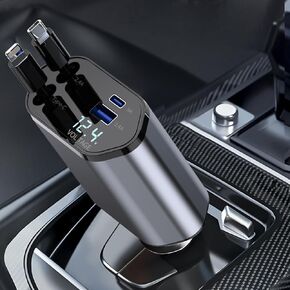 Crazytree Retractable Car Charger, 4 in 1 Super Fast Charging Car Charger Max 100W, Retractable Cable and 2 USB Ports Car Charger Adapter for iPhone 15 14 13 12 Pro Max, Galaxy S23