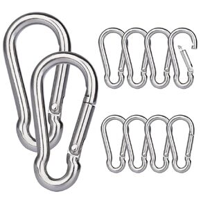 hannger Snap Hooks, 10 PCS Stainless Steel Carabiner M8 3.2 Inch Heavy Duty Spring Snap Hook D Ring Locking Carabiners for Keys Swing Set Outdoor Sports - 276 lbs Capacity