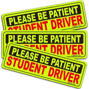 Anley Reflective Student Driver Magnet Car Signs - Please Be Patient Student Driver - Yellow Large Bold Text Vehicle Safety Bumper Sticker Magnetic Decal for New Driver Beginner (10 inch) - Set of 3