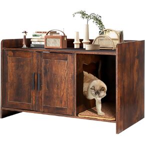 BriSunshine Cat Litter Box Enclosure Furniture, Hidden Cat Litter Box with Scratching Pad, Wooden Cat Washroom Furniture Cat House Cabinet, 31.5" L x 18.3" W x 19.8" H, Rustic Brown in Kuwait