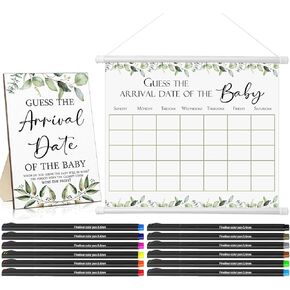 Sintuff Guess Baby Due Date Calendar Include 1 Pcs Guess The Arrival Date of The Baby Shower Wooden Sign 1 Prediction Calendar 12 Fineliner Colored Pens Game Party Favor (Sun)