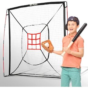 NET PLAYZ 7' x 7' Baseball & Softball Practice Hitting & Pitching Net Similar to Bow Frame, Great for All Skill Levels, Pop up/Easy Fold up/Fiberglass Frame, Light Weight, Portable, Black (NOC05140)