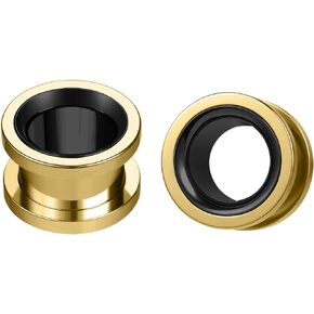 BodyAce Ear Gauges 316L Stainless Steel Ear Tunnels, Black Gold Earring Expanders Ear Plugs, Screw Double Flared Ear Piercing Body Jewelry