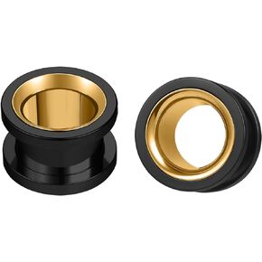 BodyAce Ear Gauges 316L Stainless Steel Ear Tunnels, Black Gold Earring Expanders Ear Plugs, Screw Double Flared Ear Piercing Body Jewelry