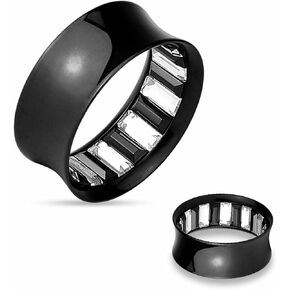 CZ Square Cut Gems Inside 316L Surgical Steel Double Flare Tunnels