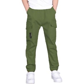 Boys Cargo Pants Elastic Cuffs Joggers Casual Twill Trousers for Kids