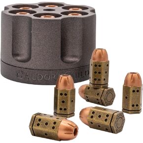Full Metal Bullet Dice & Revolver Cylinder Holder | 6 D6 Roleplaying Set & Storage Case | Works with Dungeons & Dragons, Warhammer 40k & Cyberpunk Tabletop RPG | DND DM Gun Lover Gift Accessory
