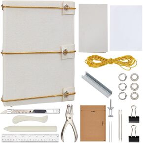 WEBEEDY 125 Pcs Bookbinding Kit Make Your Own Button Journal Leather Notebook Making Kit for Adults DIY Craft Kit Complete Bookbinding Supplies Kit with Thread,Needles,Paper,Video Tutorial,A6