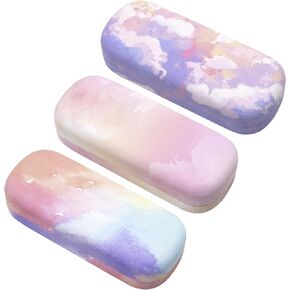 ANLIOTO 3 Pack Sunglass Cases Hard Shell, Cute Large Eyeglasses Case Linen Clound Glass Organizations for Women Girls