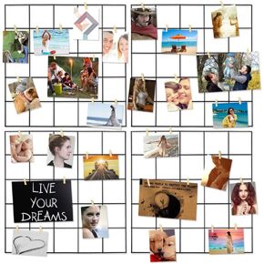 Ecjiuyi Wire Wall Grid Panel,4 Pcs Photo Pictures Memo Board Art Ins Frame Hanger Display,Office Home Living Room Kitchen Desk Storage Organizer Decorations