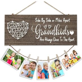JUFORLFY Grandkids Photo Holder Long Distance Gifts For Grandpa Grandma Grandparents Photo Frame Grandmother Gift From Granddaughter Grandson Pictures Display Board Home Decoration (Deep Color)