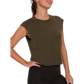 ELGOGY Womens Workout Crop Tank Tops Loose Sleeveless Summer T Shirts Oversize Active Yoga Gym Tee Y2k