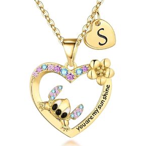 QUEENMOMENT Stitch Necklace Gifts for Girls Ohana Necklace You are My Sunshine Graduation Birthday Stitch Jewelry for Daughter Granddaughter Niece Teen Girl