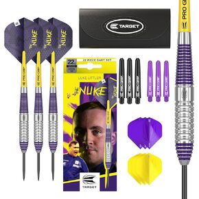 TARGET Darts Luke Littler Brass Steel Tip Darts Set – 22G Steel Tip Dart, The Nuke Player Edition Dart Set, Dart Accessories