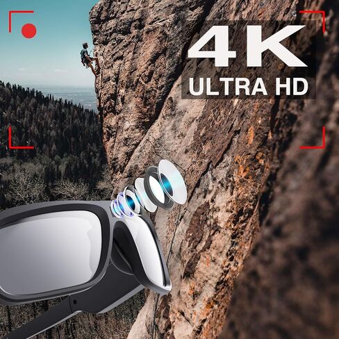 نظارات Fueiyita 4K الذكية للكاميرات H.264 نظارات ذكية مع ذاكرة مدمجة 32 جيجابايت، نظارات شمسية UV400 لركوب الدراجات في الهواء الطلق والقيادة والمشي لمسافات طويلة وصيد الأسماك in Kuwait
