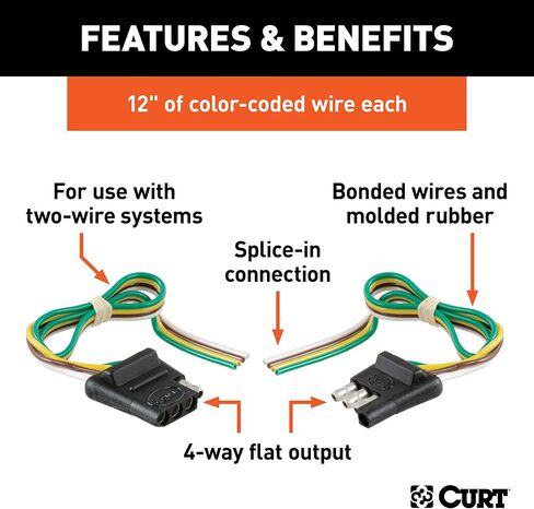 CURT 58304 4-Pin Flat Wiring Harness, 12-Inch Vehicle-Side and Trailer-Side Wires in Saudi Arabia