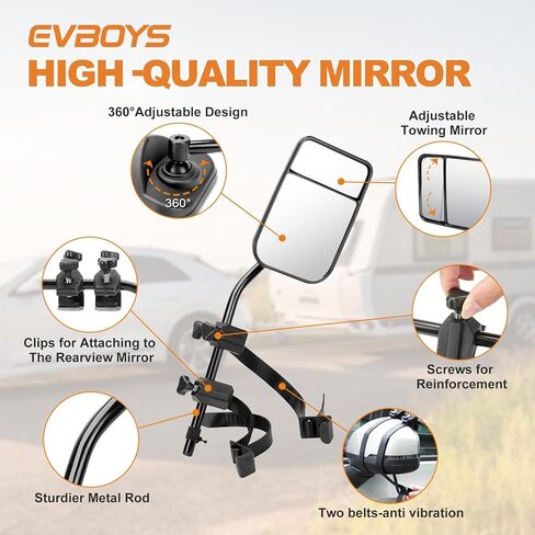 EVBOYS مشبك عالمي على مرايا السحب 360 درجة قابلة للتعديل مرآة مقطورة موسع وصلة جر قوية دعامة حديدية موسعات مقطورة RV شاحنة سيارة مرايا للسحب in Kuwait
