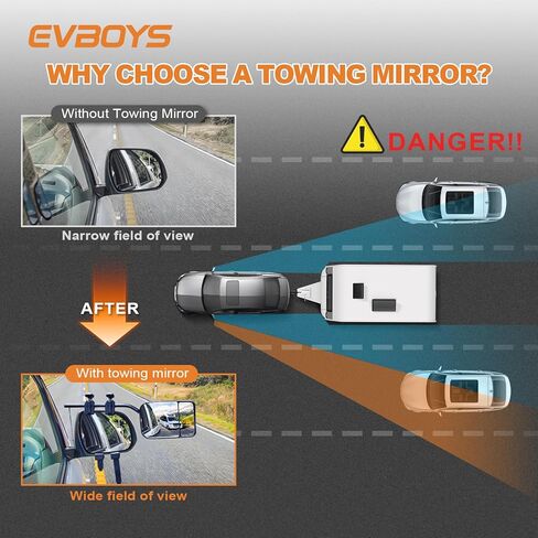 EVBOYS مشبك عالمي على مرايا السحب 360 درجة قابلة للتعديل مرآة مقطورة موسع وصلة جر قوية دعامة حديدية موسعات مقطورة RV شاحنة سيارة مرايا للسحب in Kuwait