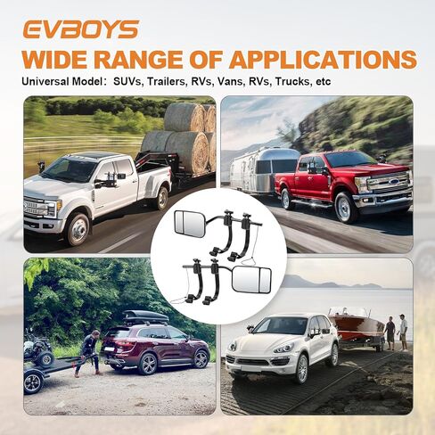 EVBOYS مشبك عالمي على مرايا السحب 360 درجة قابلة للتعديل مرآة مقطورة موسع وصلة جر قوية دعامة حديدية موسعات مقطورة RV شاحنة سيارة مرايا للسحب in Kuwait