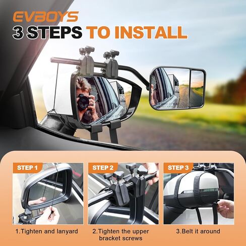 EVBOYS مشبك عالمي على مرايا السحب 360 درجة قابلة للتعديل مرآة مقطورة موسع وصلة جر قوية دعامة حديدية موسعات مقطورة RV شاحنة سيارة مرايا للسحب in Kuwait