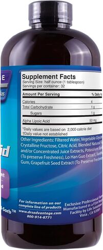 Drs Advantage حمض ألفا ليبويك - مكمل غذائي سائل مع 50 ملجم من ALA لكل وجبة - معبأ بمضادات الأكسدة - تركيبة صيدلانية، تقنية الامتصاص السريع لامتصاص العناصر الغذائية - 16 أونصة سائلة. أوقية. in Saudi Arabia