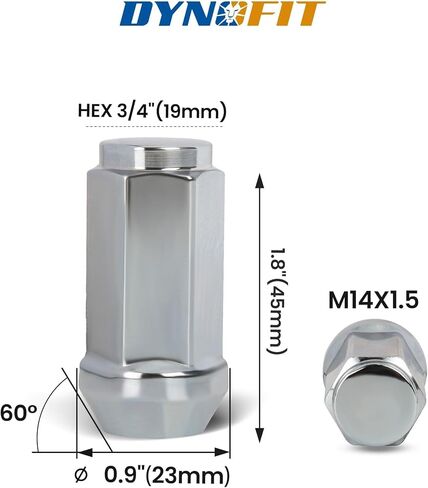 صواميل عروة عجلة Dynofit M14x1.5 لسيلفرادو سييرا 2500 3500، 32 قطعة 14 مم - 1.5 صواميل عروة من الكروم بنهاية مغلقة مناسبة لعجلة Ford F250 F350 ما بعد البيع، ارتفاع 1.8 بوصة تصميم قطعة واحدة صواميل موالف رفيعة in Kuwait